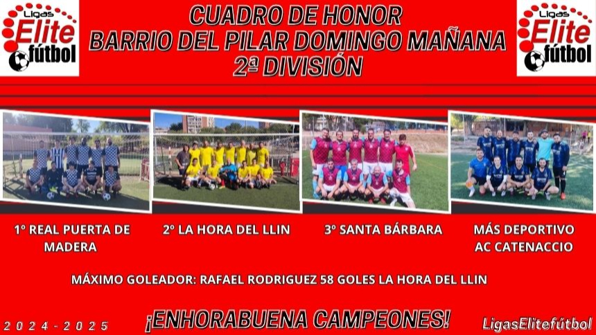 CUADRO DE HONOR. BARRIO DEL PILAR DOMINGO MAÑANA 2ª DIVISIÓN